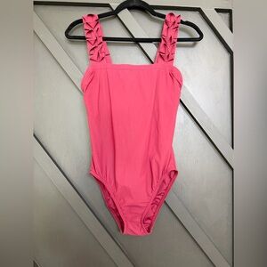 Karla Colletto Ellery Ruffled-Strap One-Piece in Burgundy, Size 8 (US 4, Small)